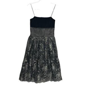 JS Boutique Sz 4 Black Velvet Metallic Lace Pleated Waist Whimsygoth Fairygoth‎